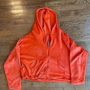 Orange fleece zip up cropped, large